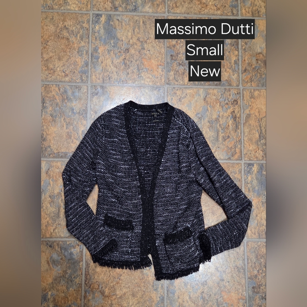 Massimo Dutti Black and White Tweed Cardigan